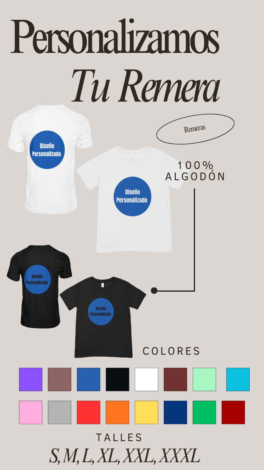 Remera de Algodon 2 Estampado Personalizado