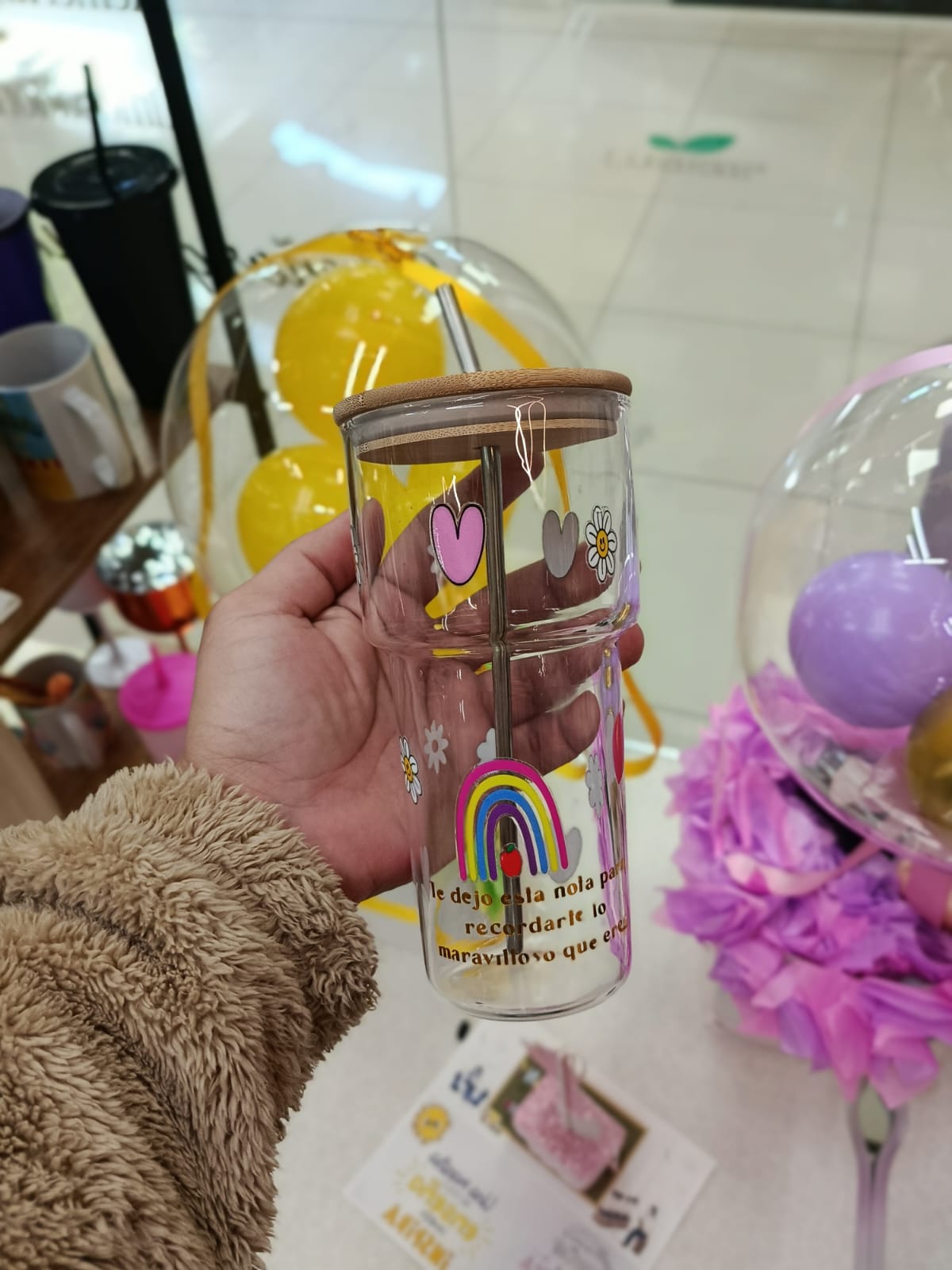 Vaso de vidrio tapa de Bambu