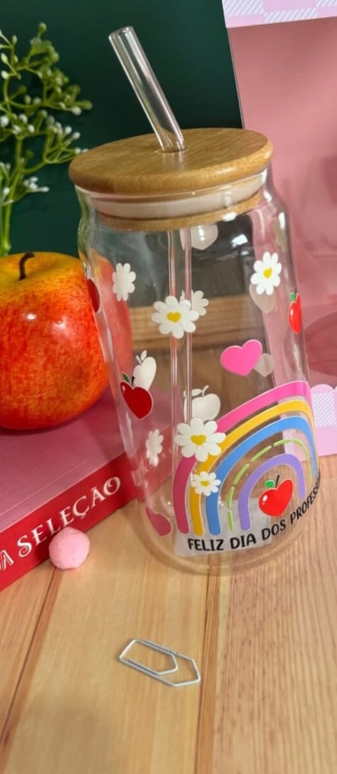 Vaso de vidrio tapa de Bambu