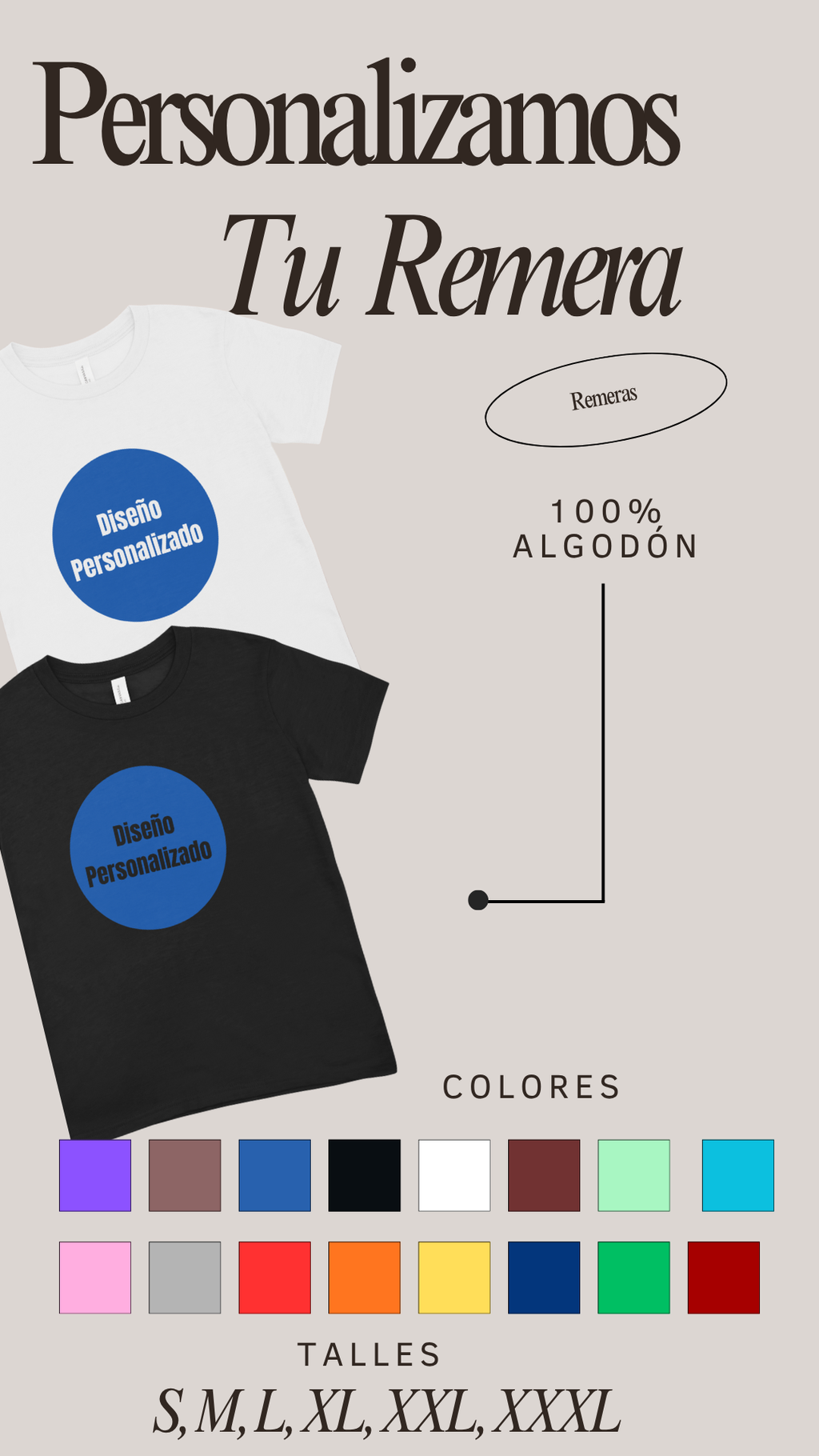 Remera de Algodon 1 Estampado Personalizado